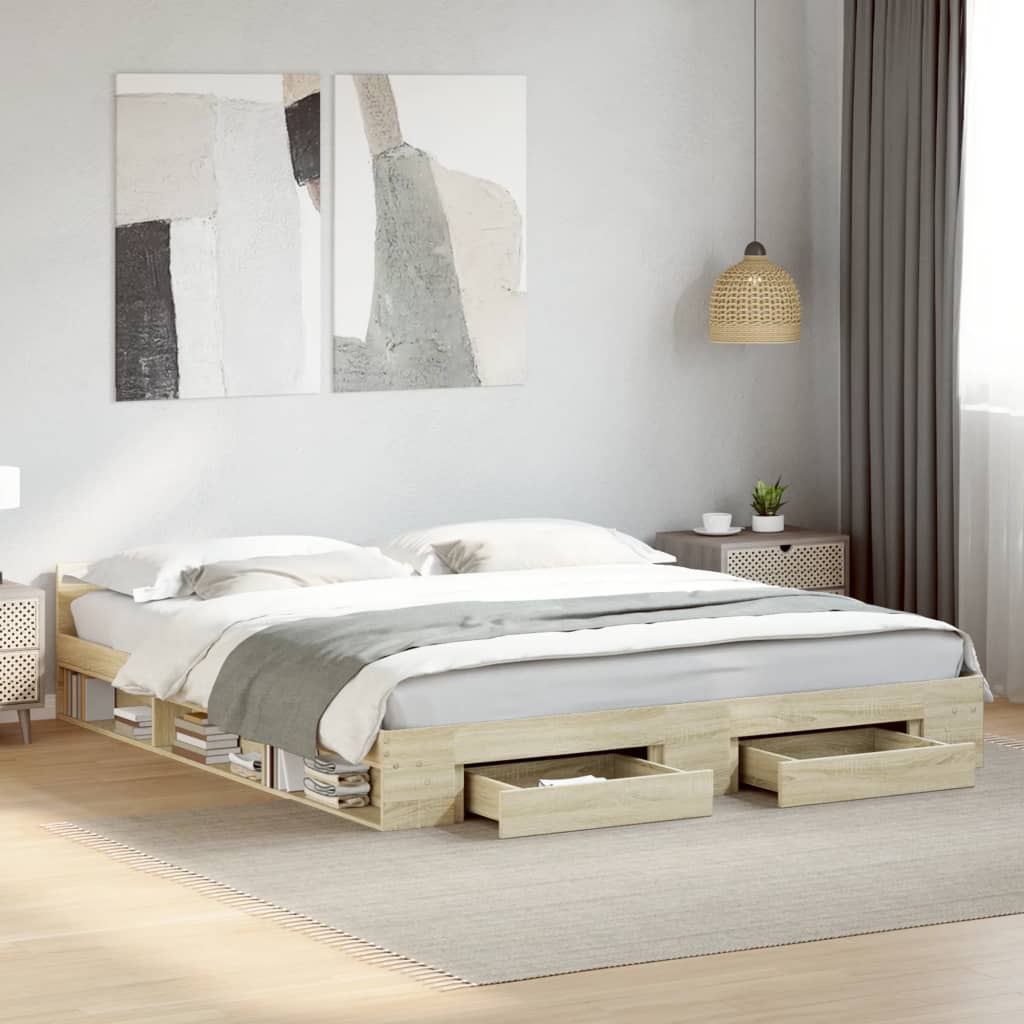 Modern Wooden Emperor Size 2m Bed Frame Base With Under Storage & 2 Drawers