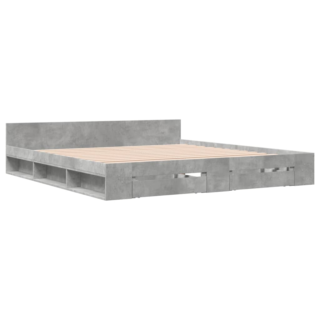 Modern Wooden Emperor Size 2m Bed Frame Base With Under Storage & 2 Drawers