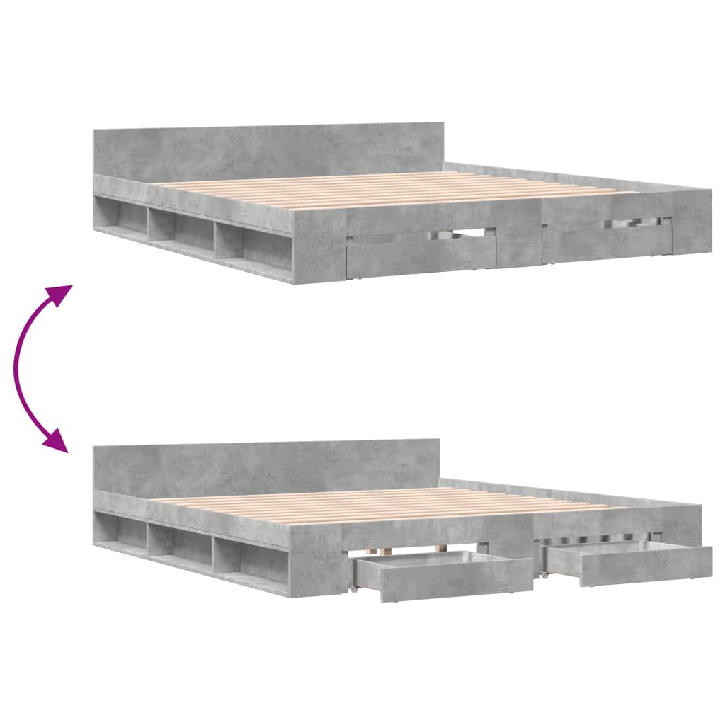 Modern Wooden Emperor Size 2m Bed Frame Base With Under Storage & 2 Drawers