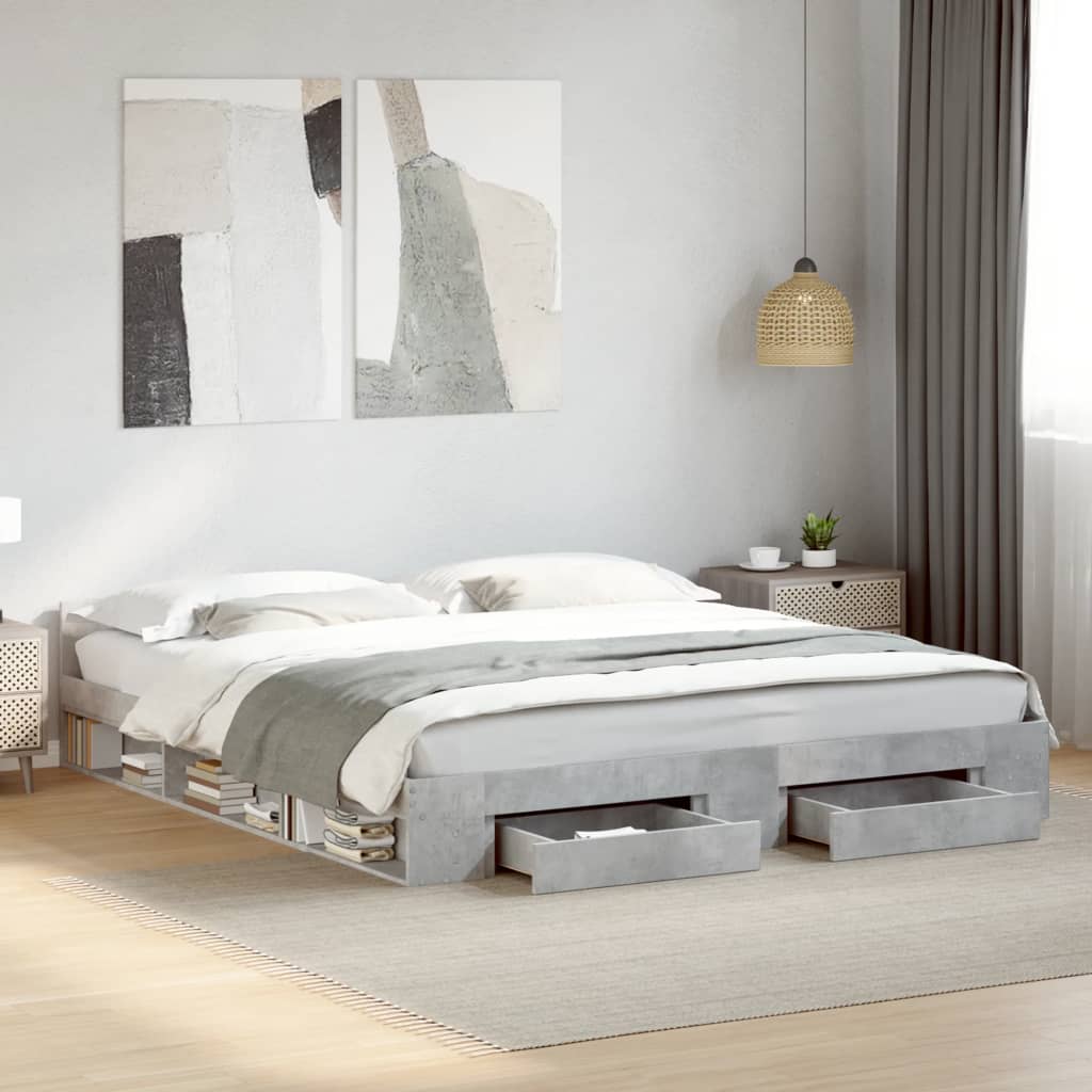 Modern Wooden Emperor Size 2m Bed Frame Base With Under Storage & 2 Drawers