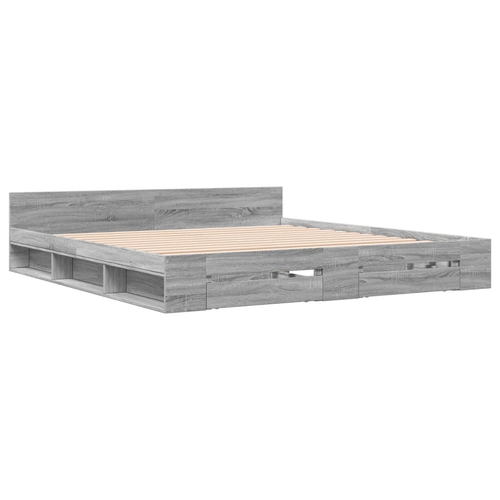 Modern Wooden Emperor Size 2m Bed Frame Base With Under Storage & 2 Drawers