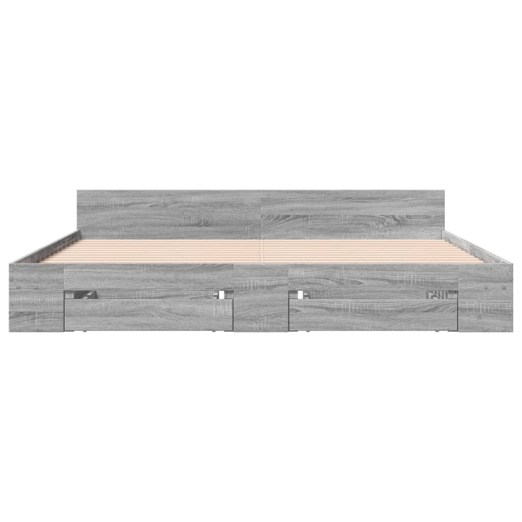 Modern Wooden Emperor Size 2m Bed Frame Base With Under Storage & 2 Drawers