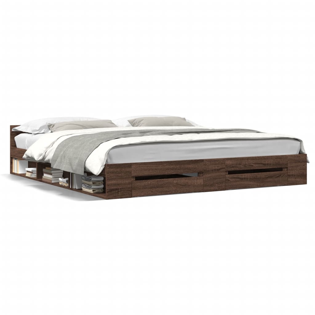Modern Wooden Emperor Size 2m Bed Frame Base With Under Storage & 2 Drawers