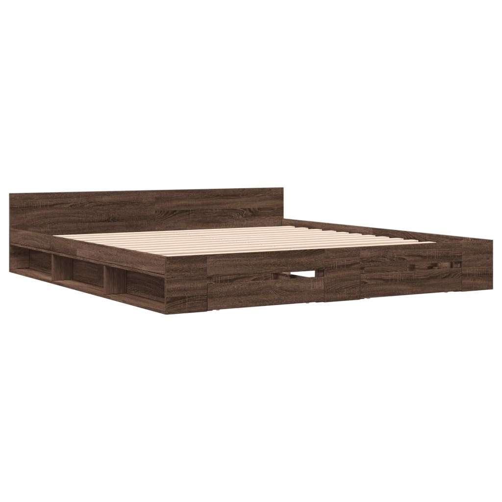 Modern Wooden Emperor Size 2m Bed Frame Base With Under Storage & 2 Drawers
