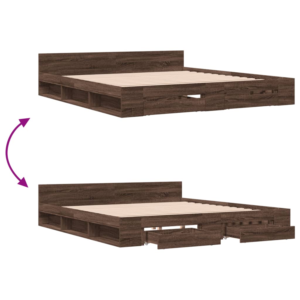 Modern Wooden Emperor Size 2m Bed Frame Base With Under Storage & 2 Drawers