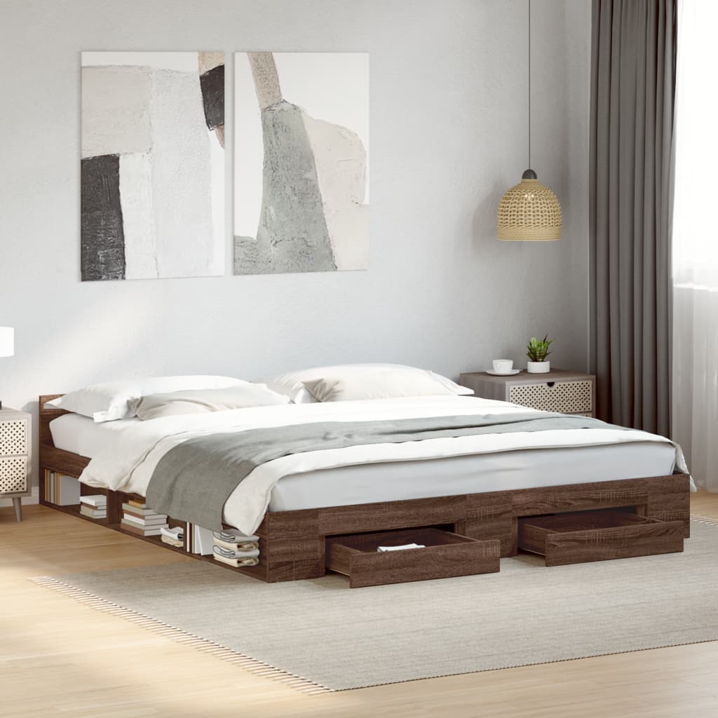 Modern Wooden Emperor Size 2m Bed Frame Base With Under Storage & 2 Drawers