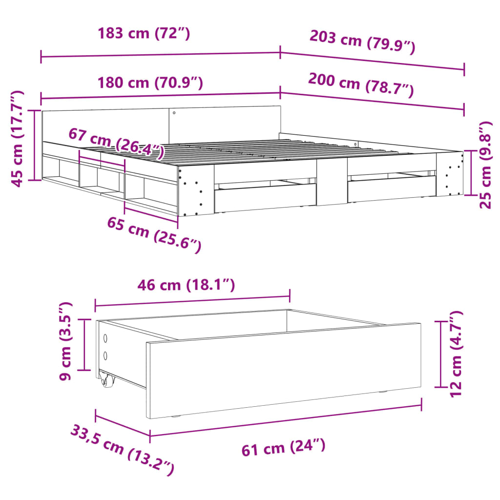Modern Wooden Super King Size 1.8m Bed Frame Base With Storage Space Drawers