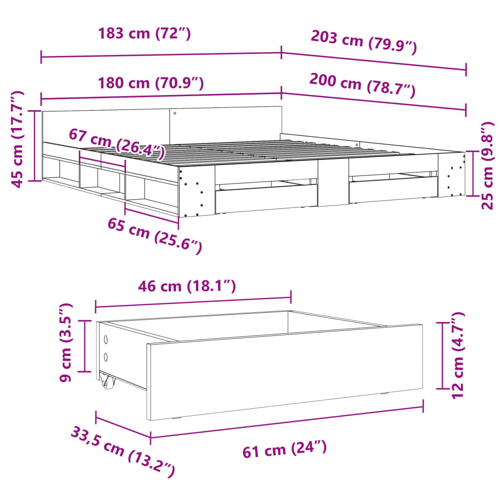 Modern Wooden Super King Size 1.8m Bed Frame Base With Storage Space Drawers