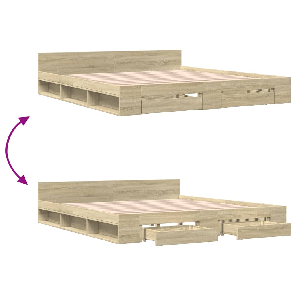 Modern Wooden Super King Size 1.8m Bed Frame Base With Storage Space Drawers