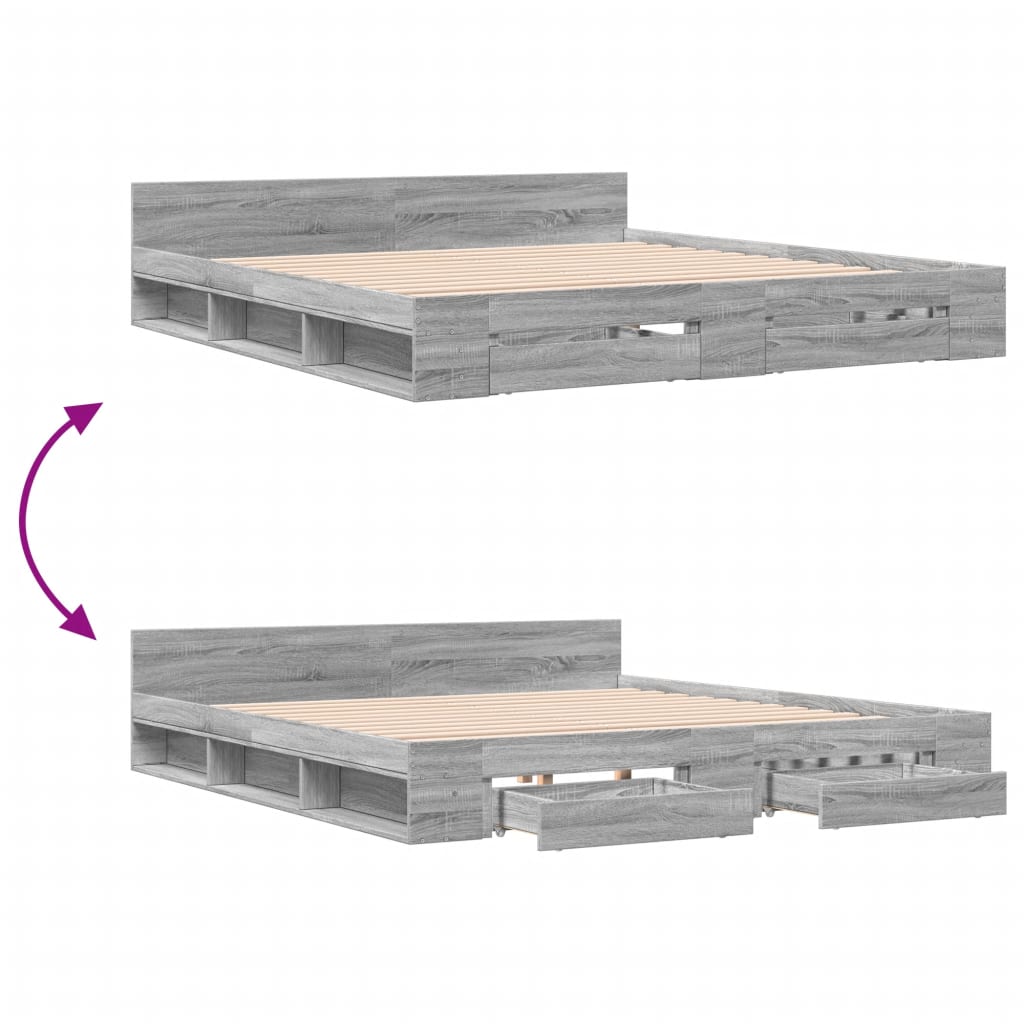 Modern Wooden Super King Size 1.8m Bed Frame Base With Storage Space Drawers