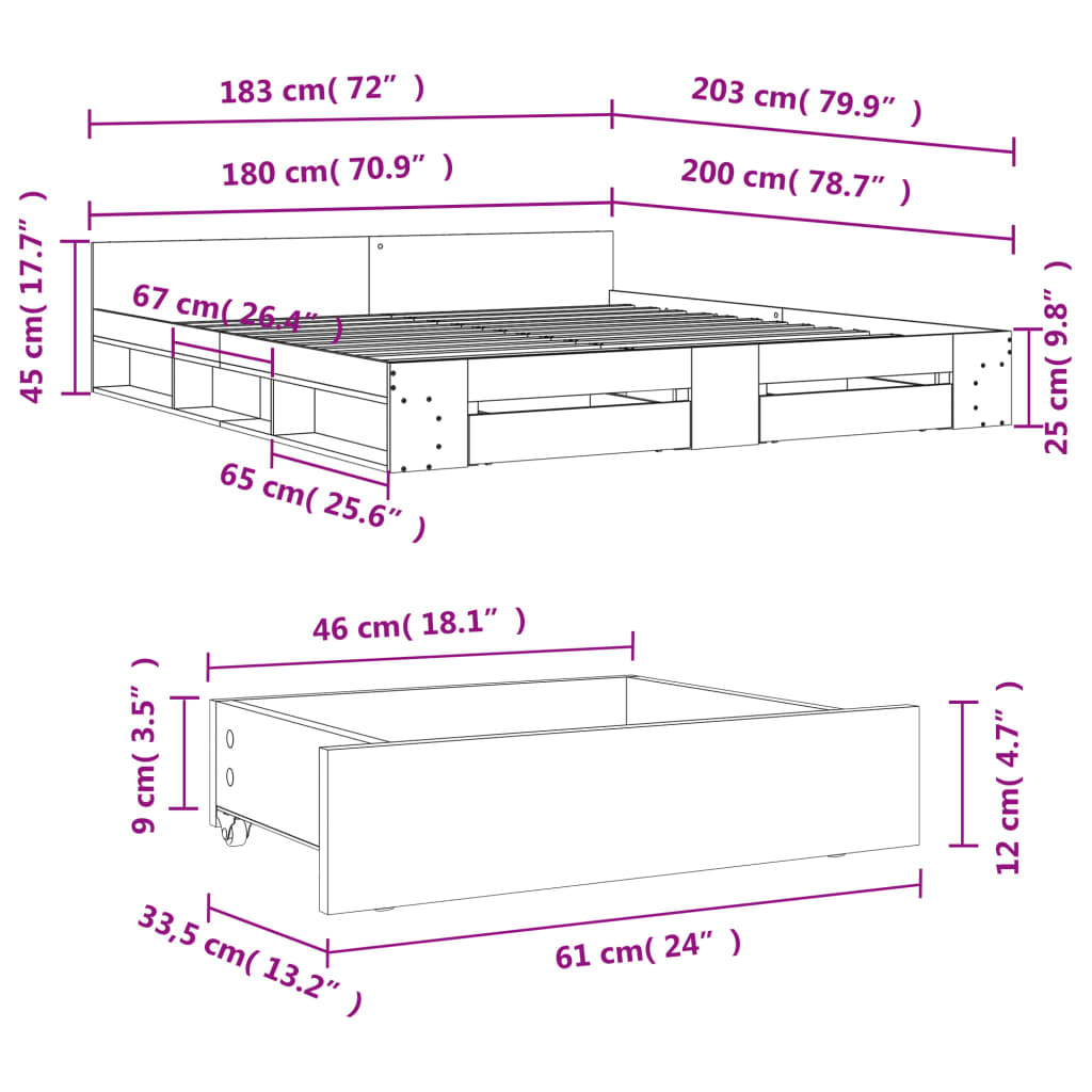Modern Wooden Super King Size 1.8m Bed Frame Base With Storage Space Drawers