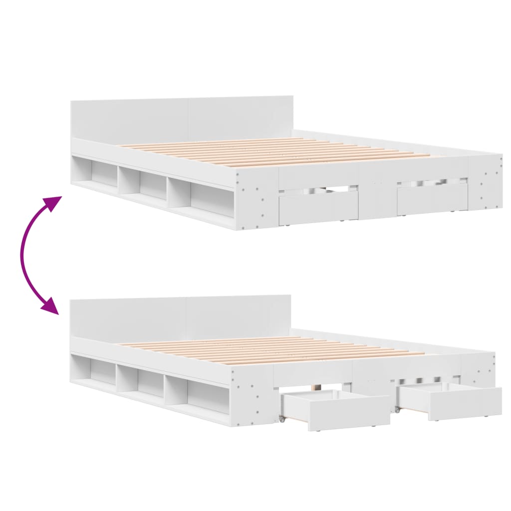 Modern Wooden Queen Size 1.6m Bed Frame Base With Under Storage Space Drawers