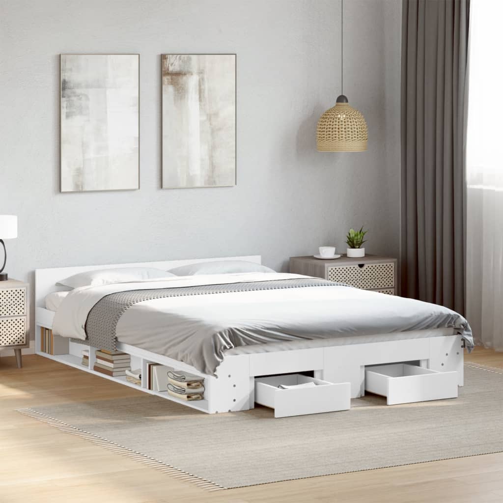Modern Wooden Queen Size 1.6m Bed Frame Base With Under Storage Space Drawers