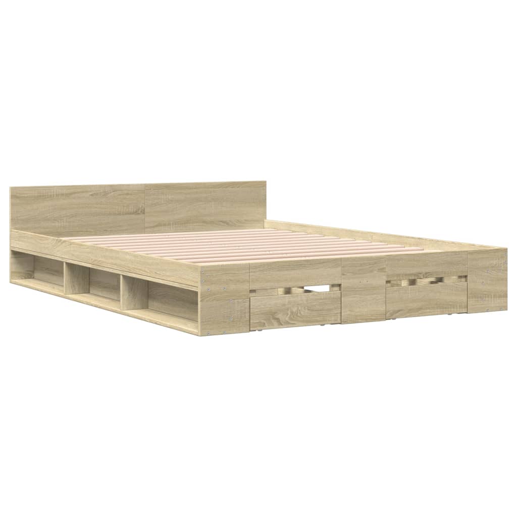 Modern Wooden Queen Size 1.6m Bed Frame Base With Under Storage Space Drawers