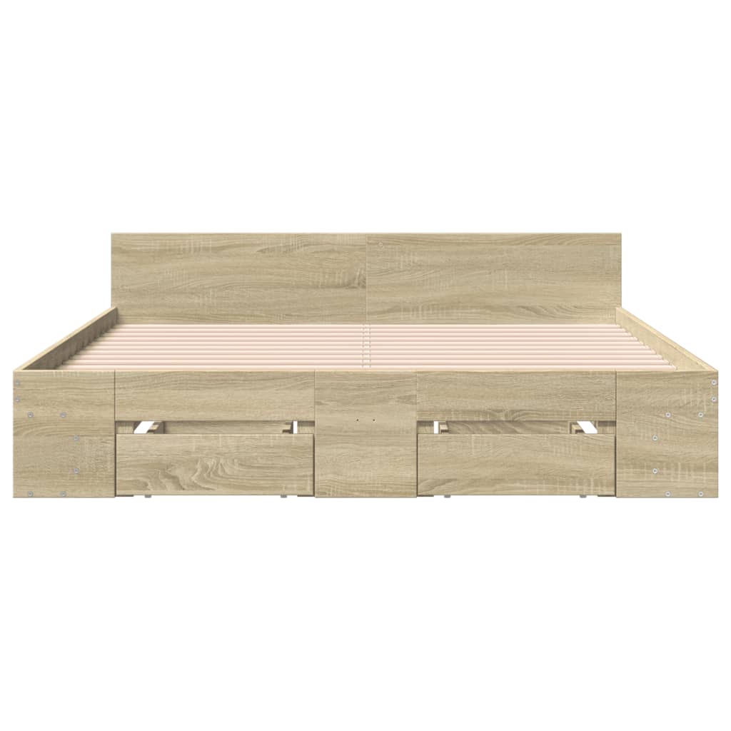 Modern Wooden Queen Size 1.6m Bed Frame Base With Under Storage Space Drawers