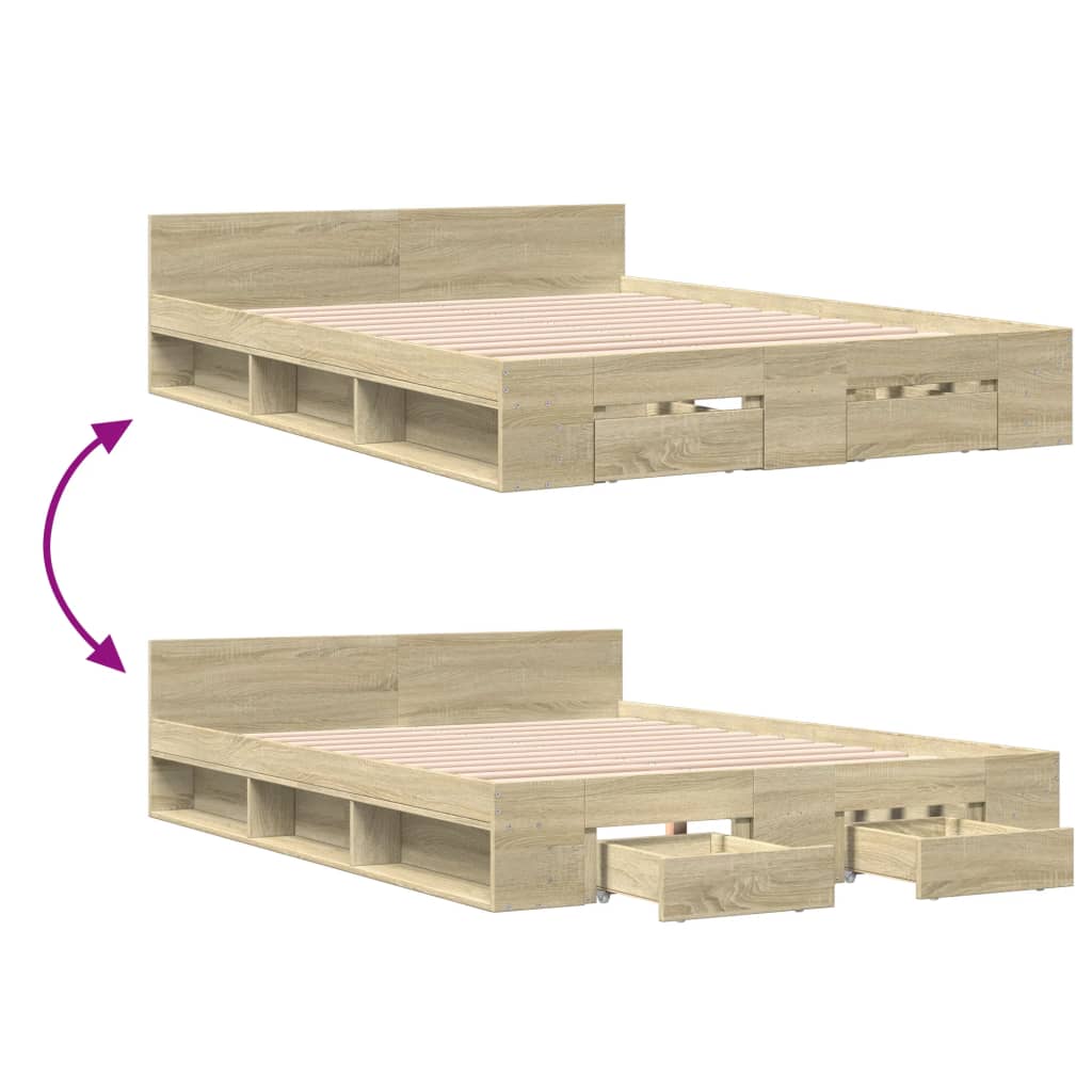 Modern Wooden Queen Size 1.6m Bed Frame Base With Under Storage Space Drawers