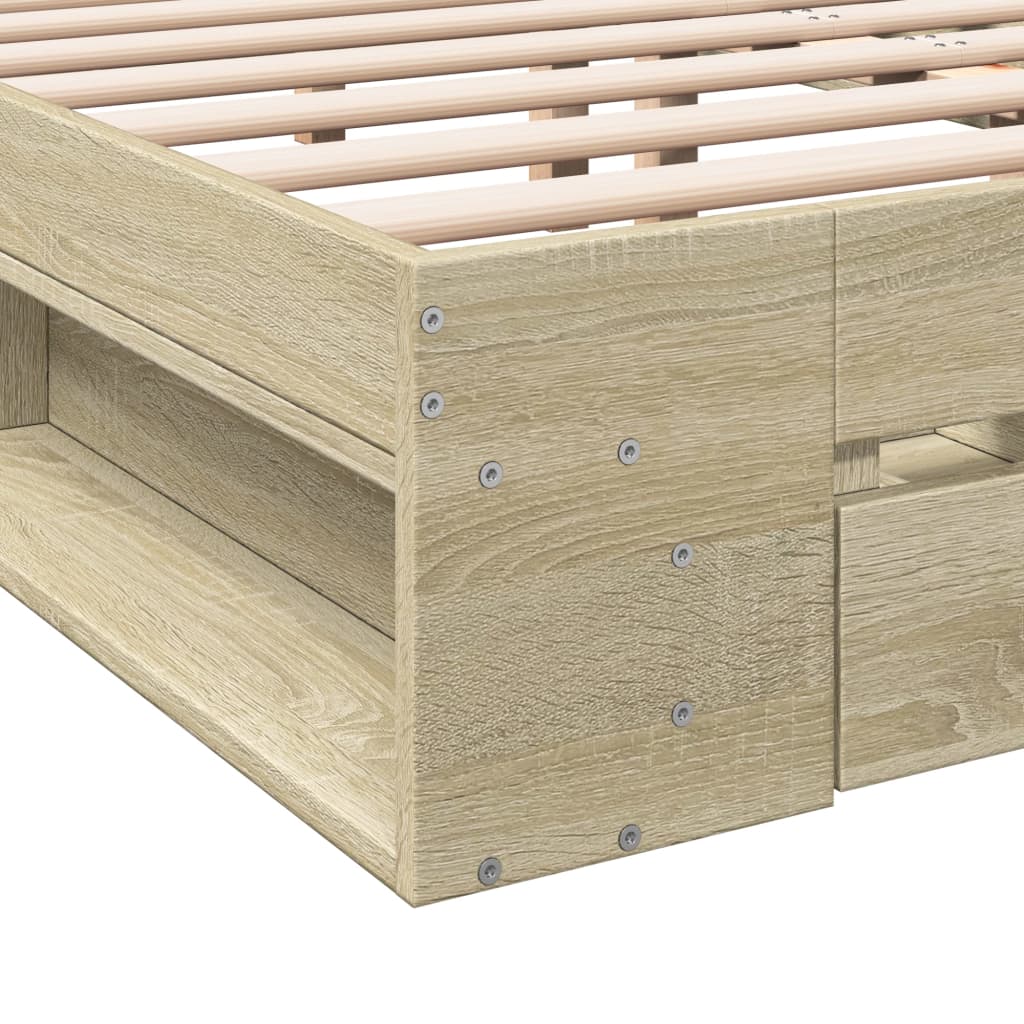 Modern Wooden Queen Size 1.6m Bed Frame Base With Under Storage Space Drawers