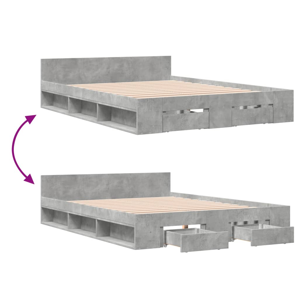 Modern Wooden Queen Size 1.6m Bed Frame Base With Under Storage Space Drawers