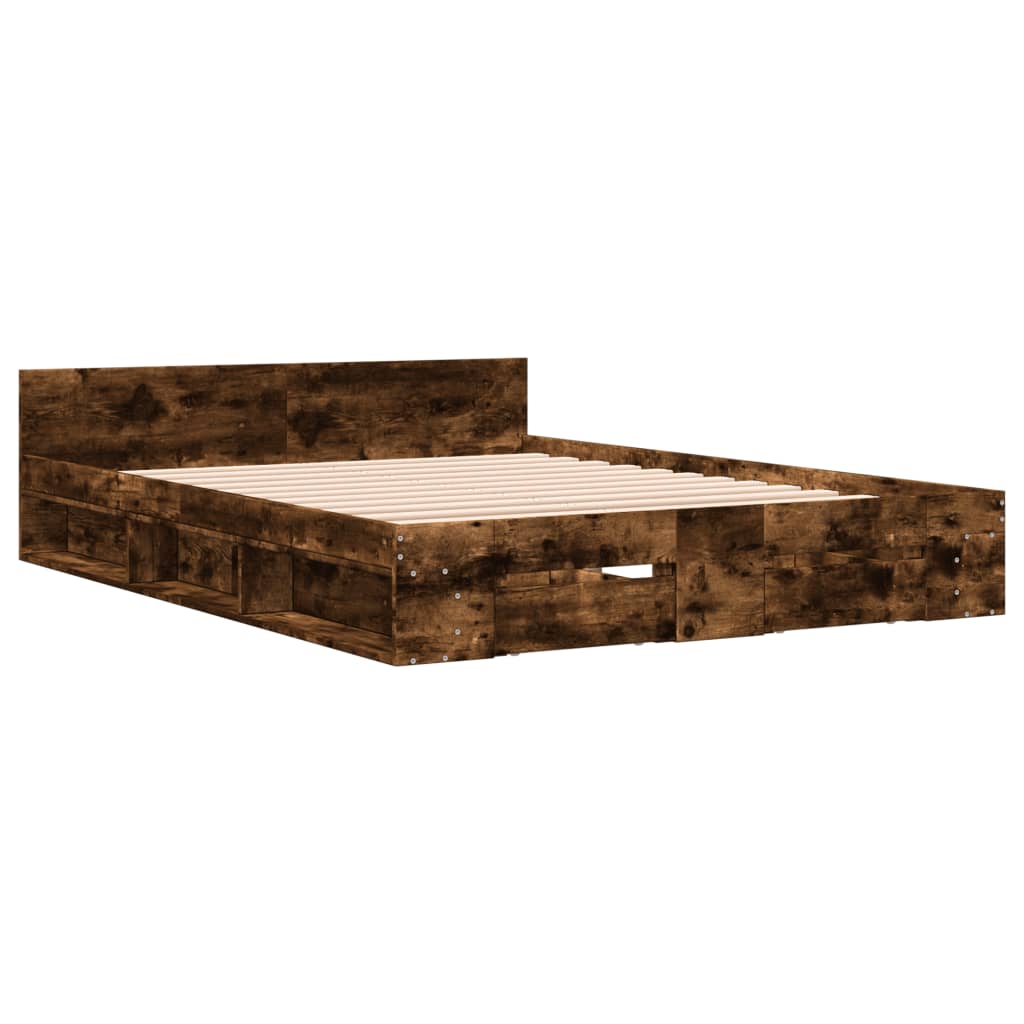 Modern Wooden Queen Size 1.6m Bed Frame Base With Under Storage Space Drawers