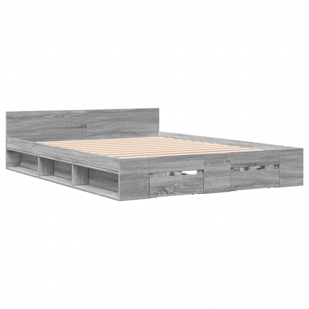 Modern Wooden Queen Size 1.6m Bed Frame Base With Under Storage Space Drawers