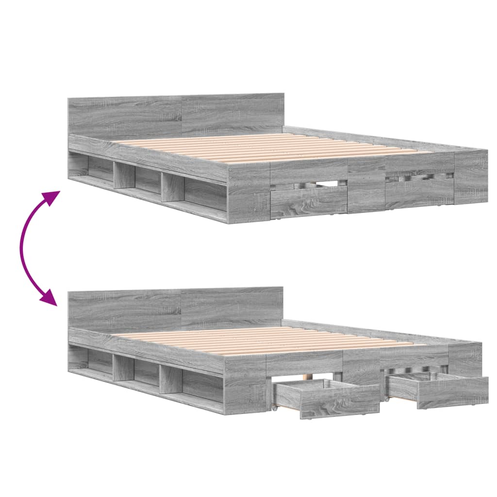 Modern Wooden Queen Size 1.6m Bed Frame Base With Under Storage Space Drawers