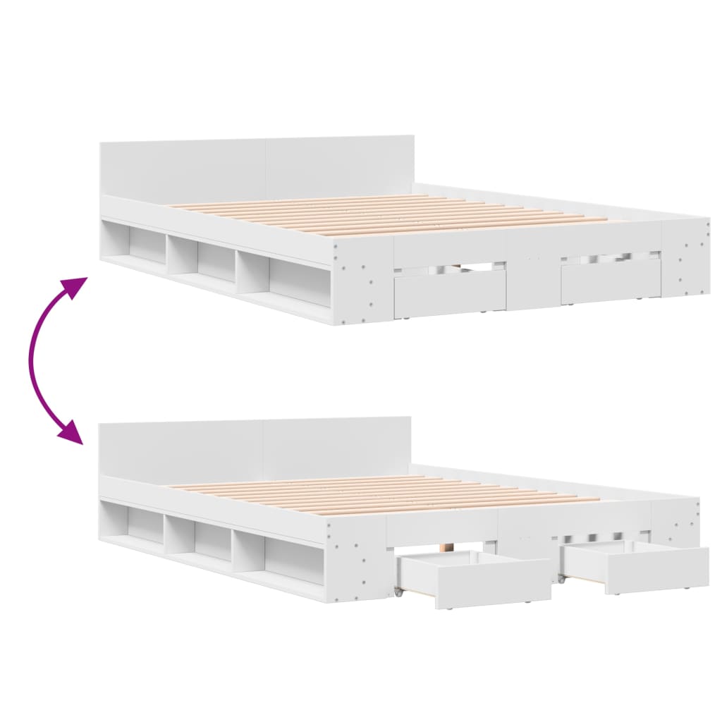 Modern Wooden King Size 1.5m Bed Frame Base With Under Storage Space 2 Drawers