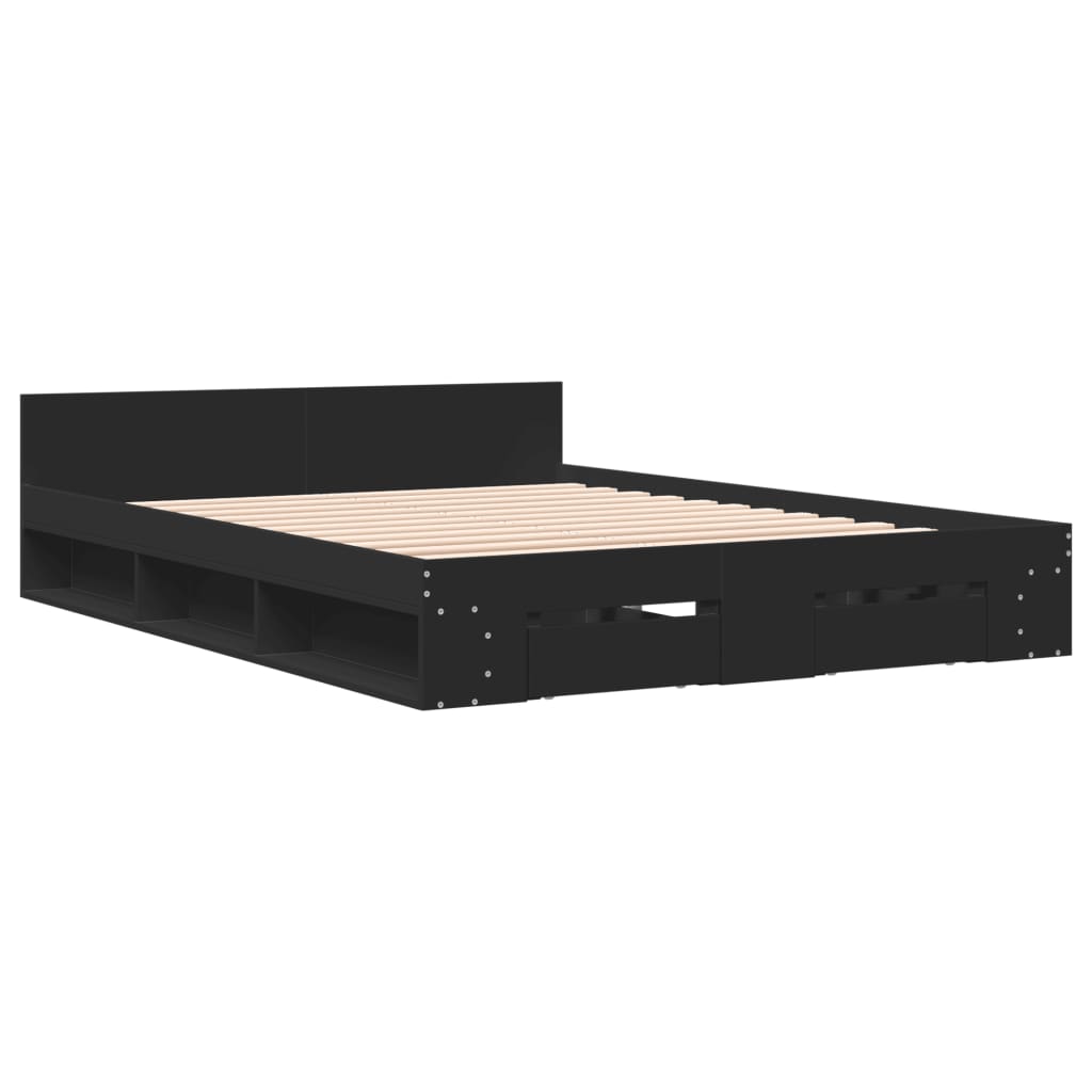 Modern Wooden King Size 1.5m Bed Frame Base With Under Storage Space 2 Drawers
