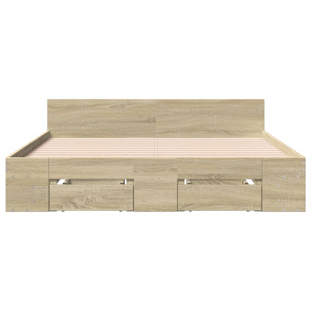 Modern Wooden King Size 1.5m Bed Frame Base With Under Storage Space 2 Drawers