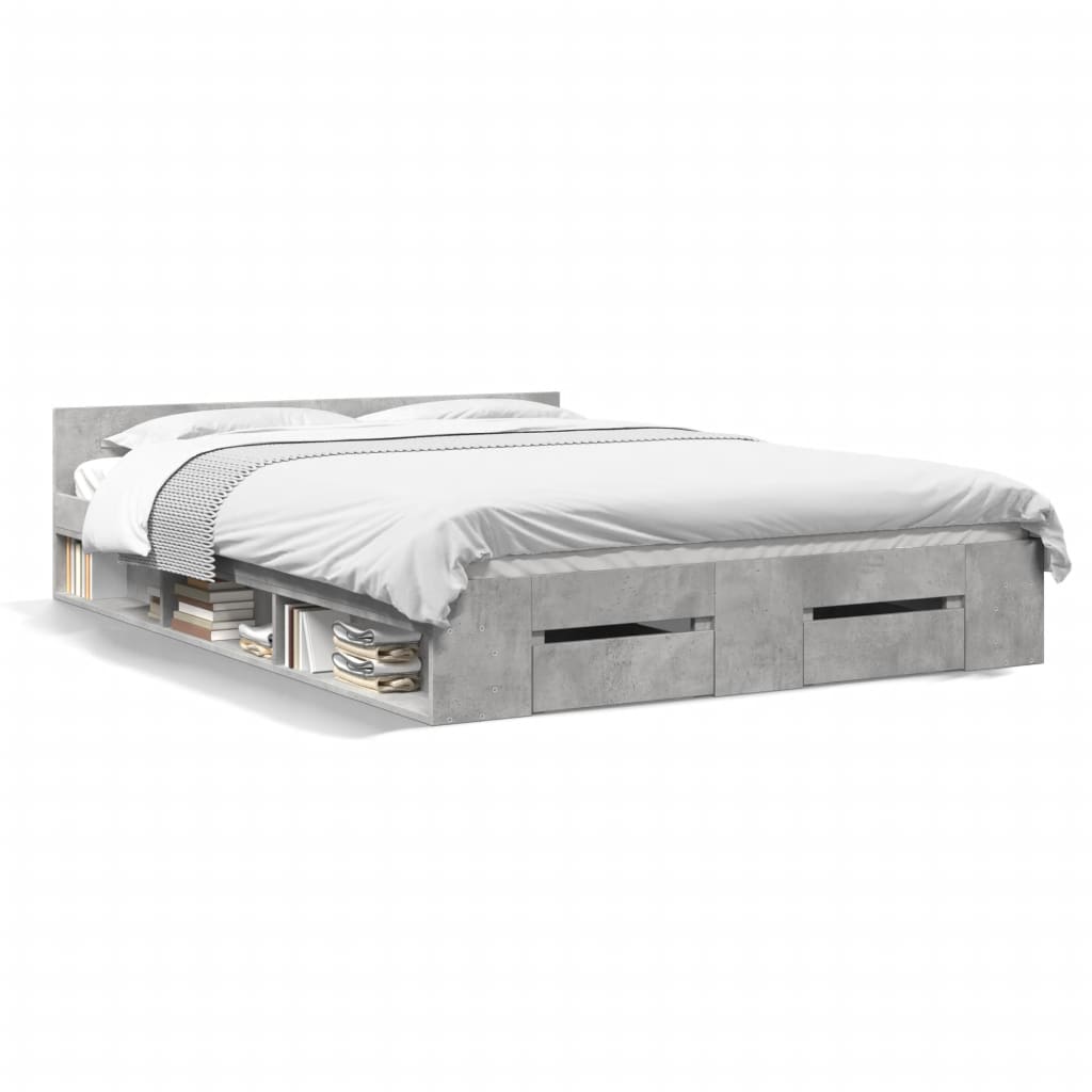 Modern Wooden King Size 1.5m Bed Frame Base With Under Storage Space 2 Drawers