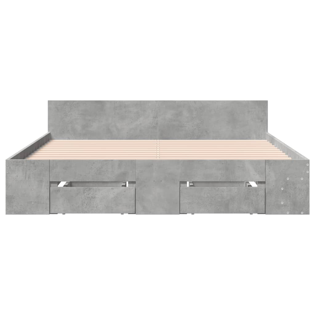 Modern Wooden King Size 1.5m Bed Frame Base With Under Storage Space 2 Drawers