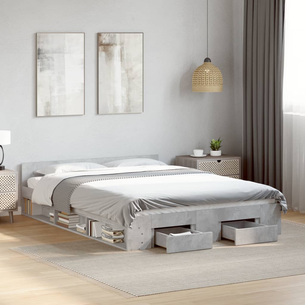 Modern Wooden King Size 1.5m Bed Frame Base With Under Storage Space 2 Drawers
