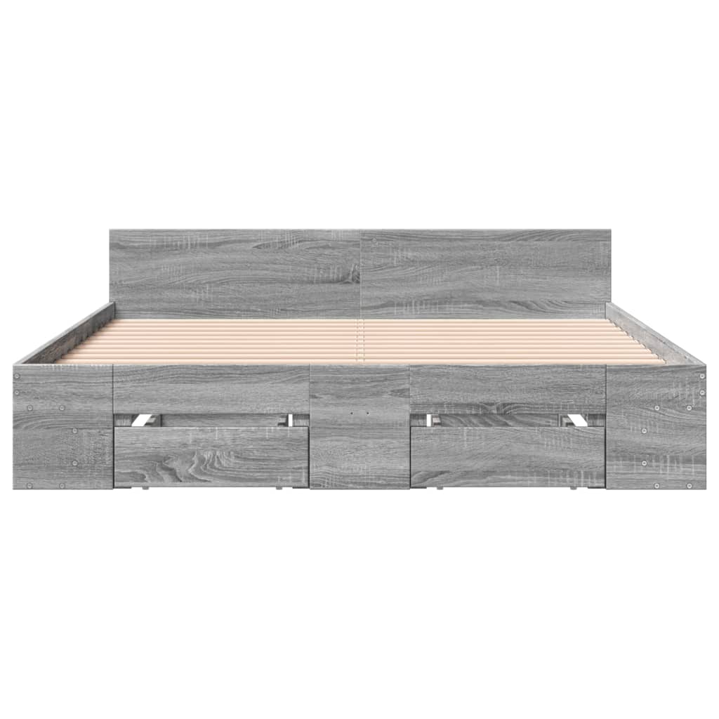 Modern Wooden King Size 1.5m Bed Frame Base With Under Storage Space 2 Drawers