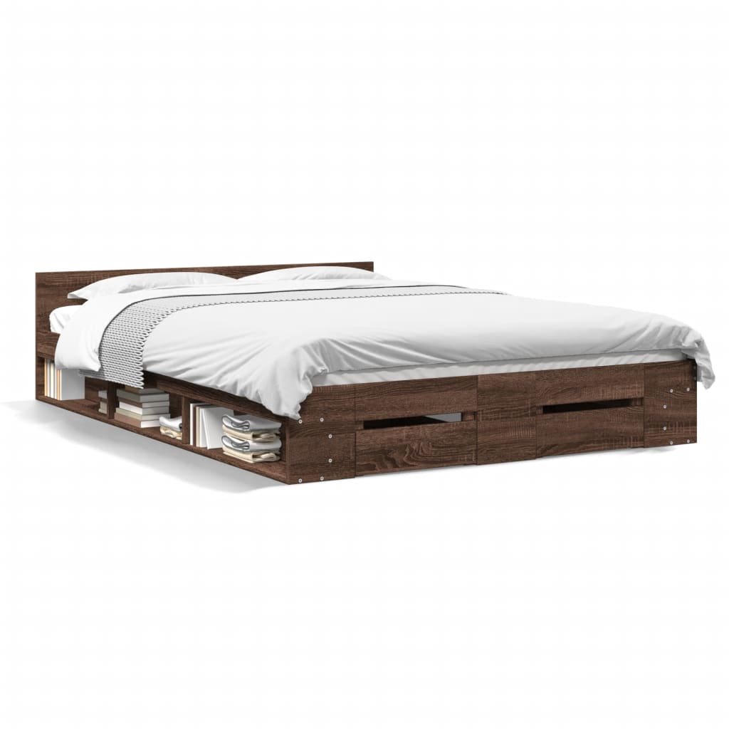 Modern Wooden King Size 1.5m Bed Frame Base With Under Storage Space 2 Drawers