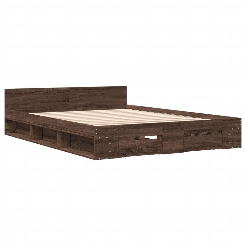 Modern Wooden King Size 1.5m Bed Frame Base With Under Storage Space 2 Drawers