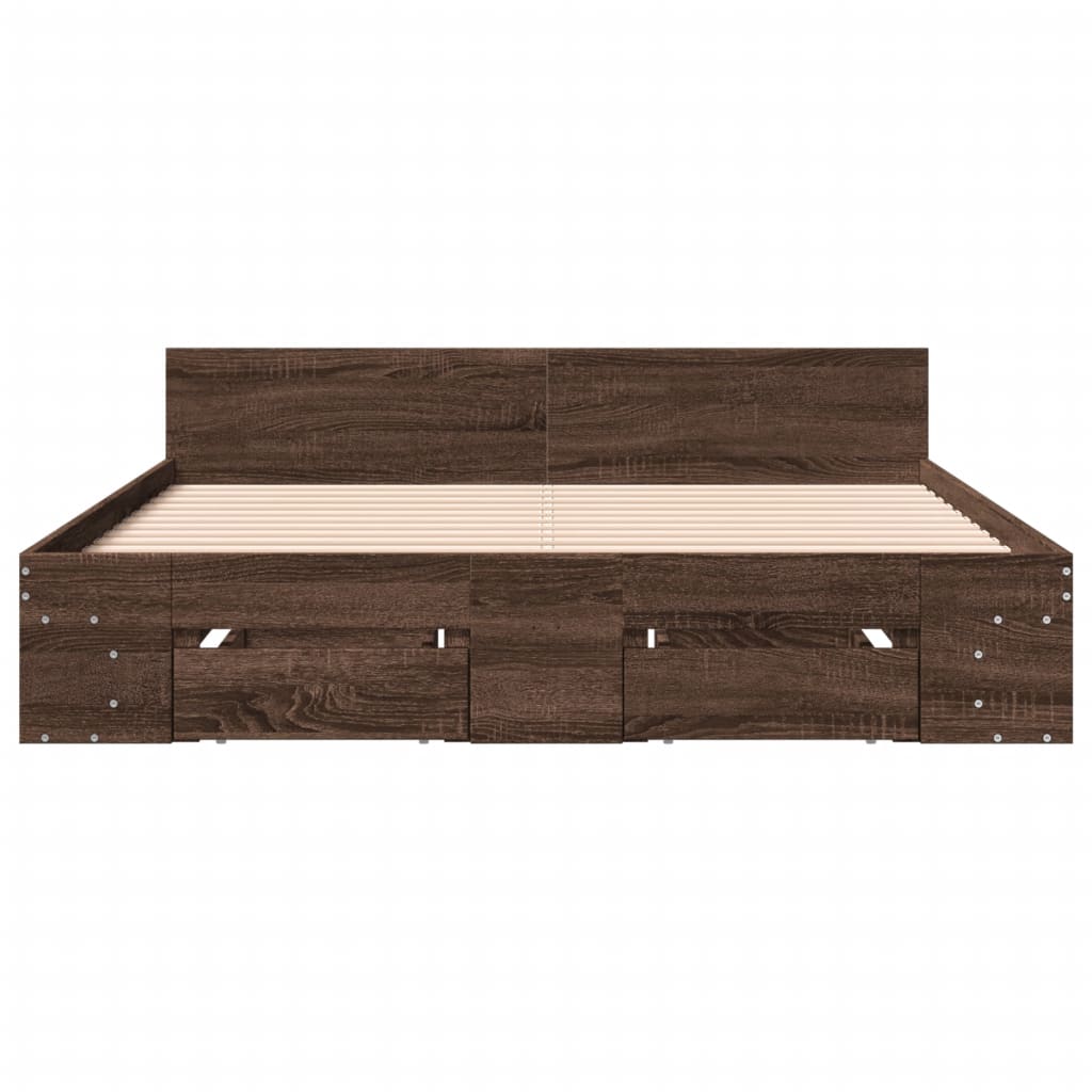 Modern Wooden King Size 1.5m Bed Frame Base With Under Storage Space 2 Drawers