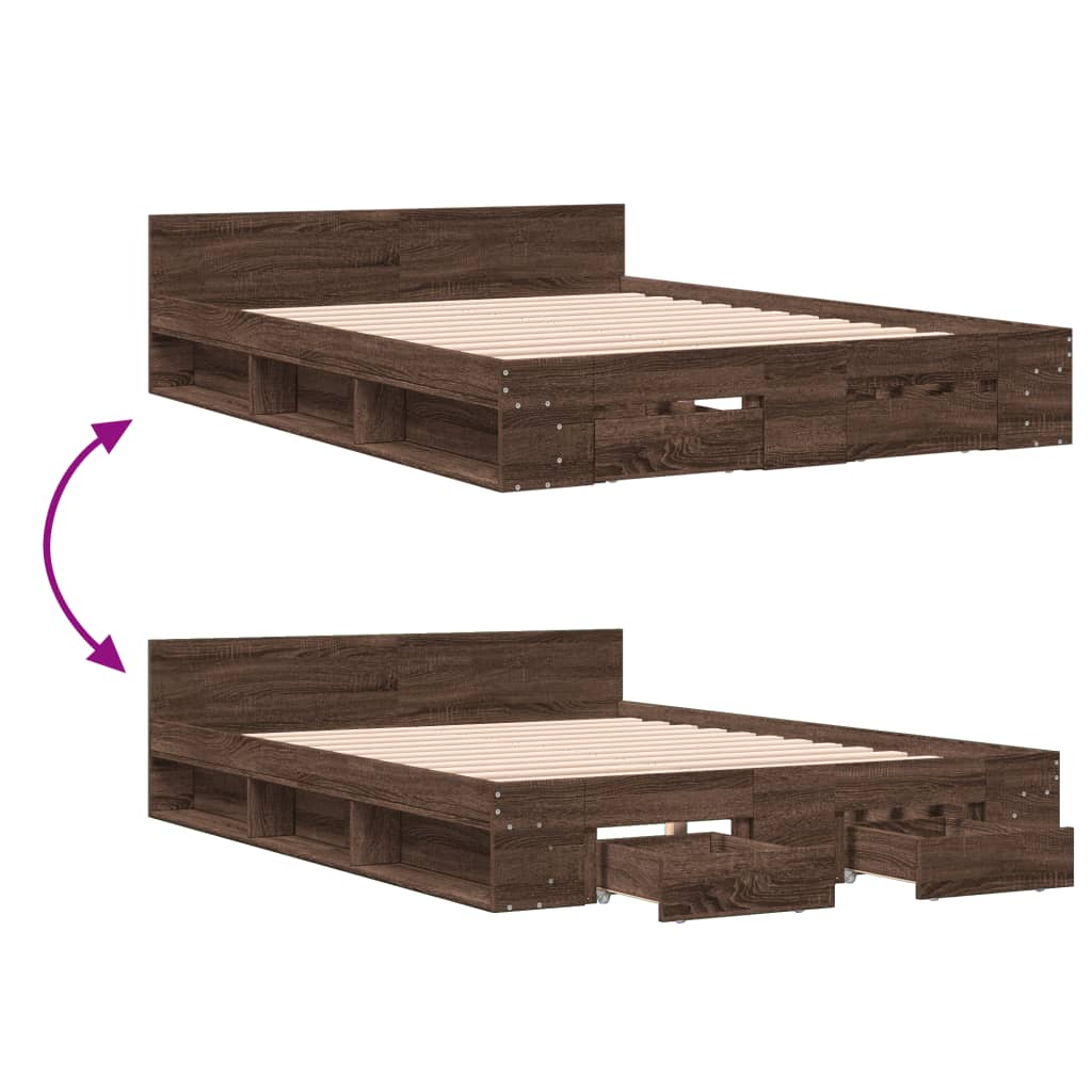 Modern Wooden King Size 1.5m Bed Frame Base With Under Storage Space 2 Drawers