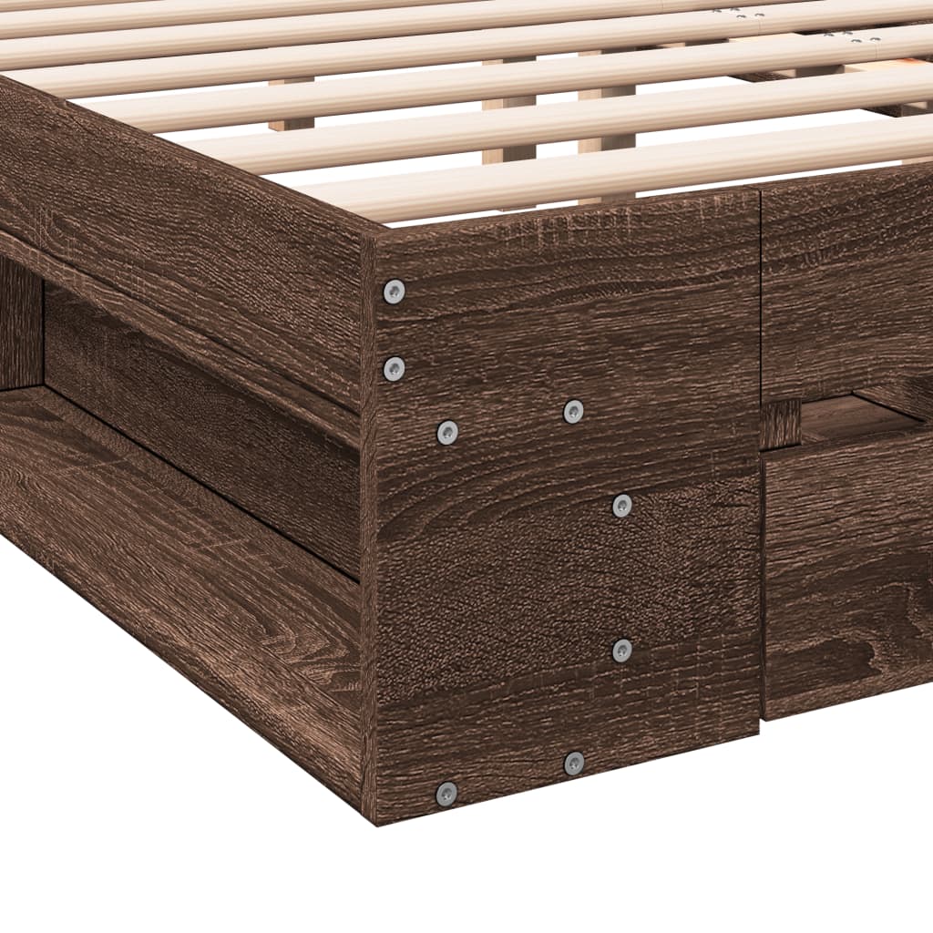 Modern Wooden King Size 1.5m Bed Frame Base With Under Storage Space 2 Drawers