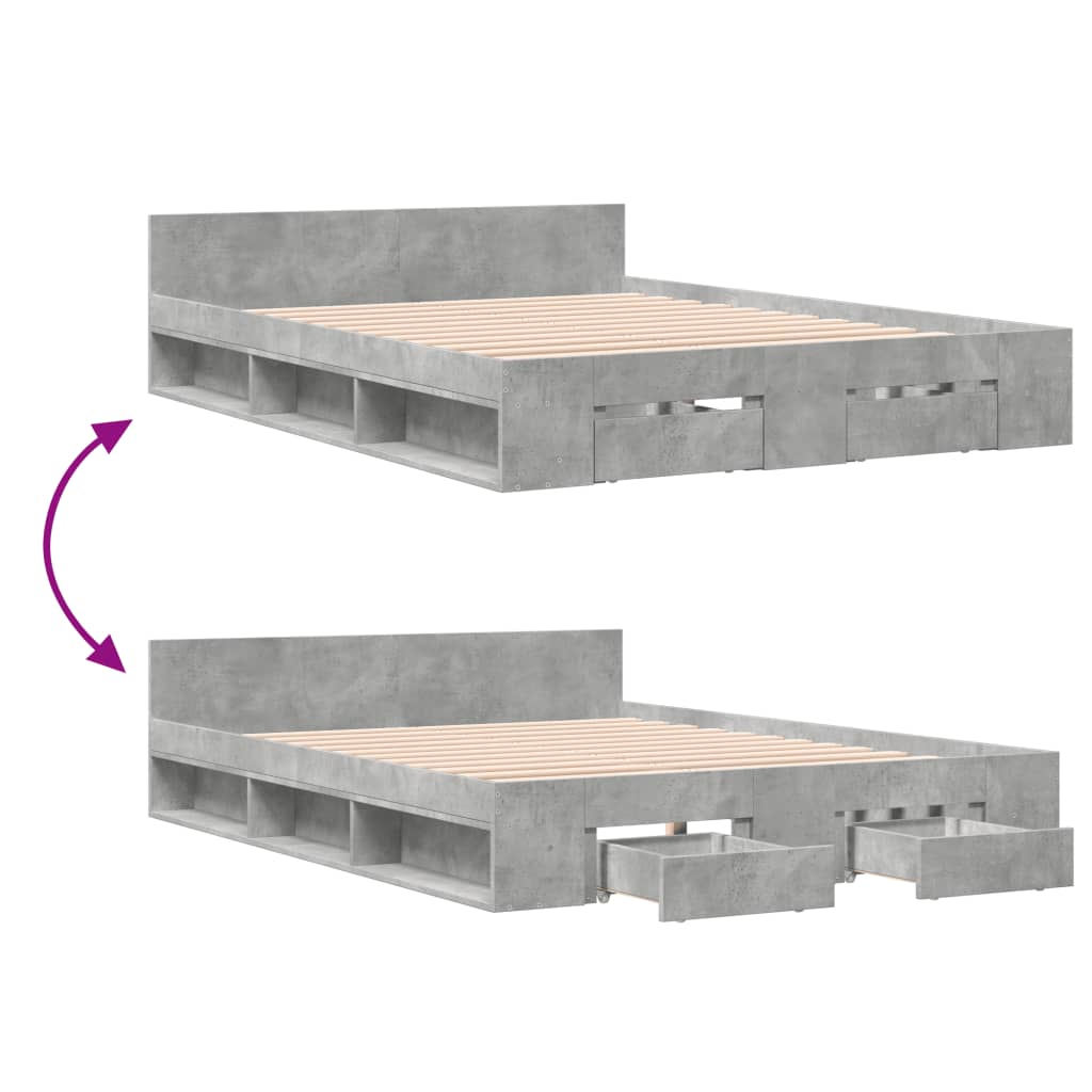 Bed Frame with Drawers without Mattress Concrete Grey 140x200 cm