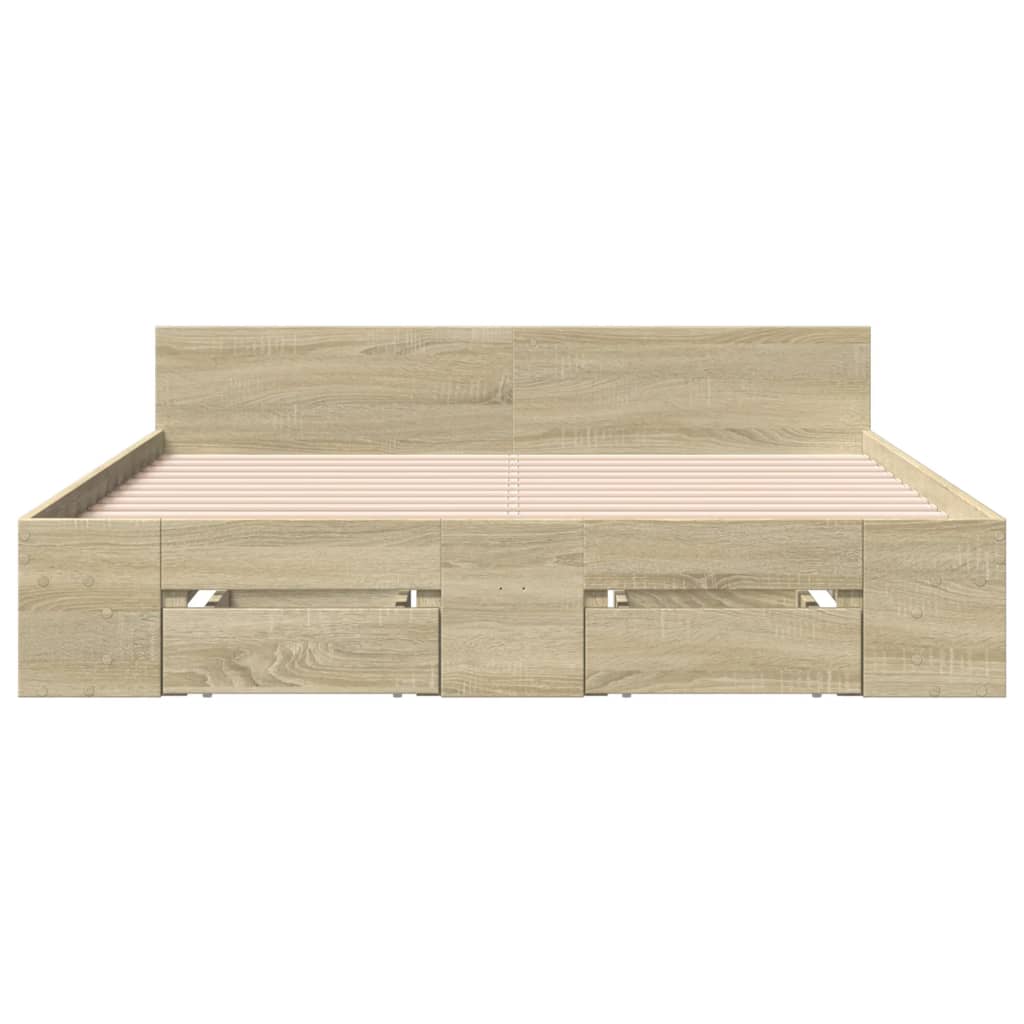Modern Wooden Double Size 135cm Bed Frame Base With Open Storage & Drawers Wood