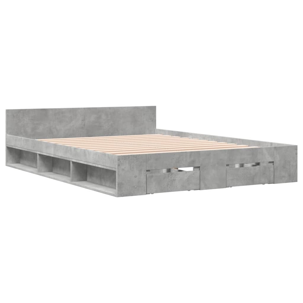 Modern Wooden Double Size 135cm Bed Frame Base With Open Storage & Drawers Wood
