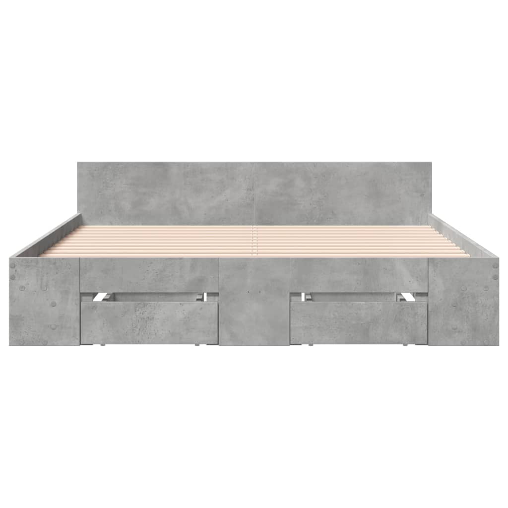 Modern Wooden Double Size 135cm Bed Frame Base With Open Storage & Drawers Wood