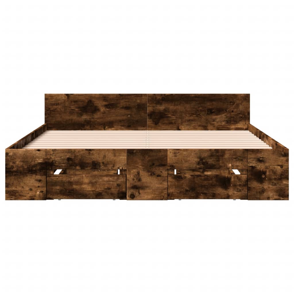 Modern Wooden Double Size 135cm Bed Frame Base With Open Storage & Drawers Wood