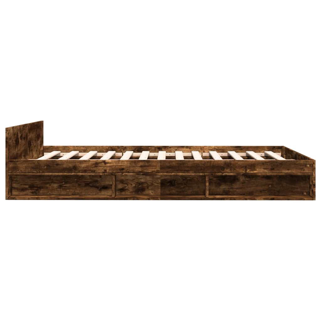 Modern Wooden Double Size 135cm Bed Frame Base With Open Storage & Drawers Wood