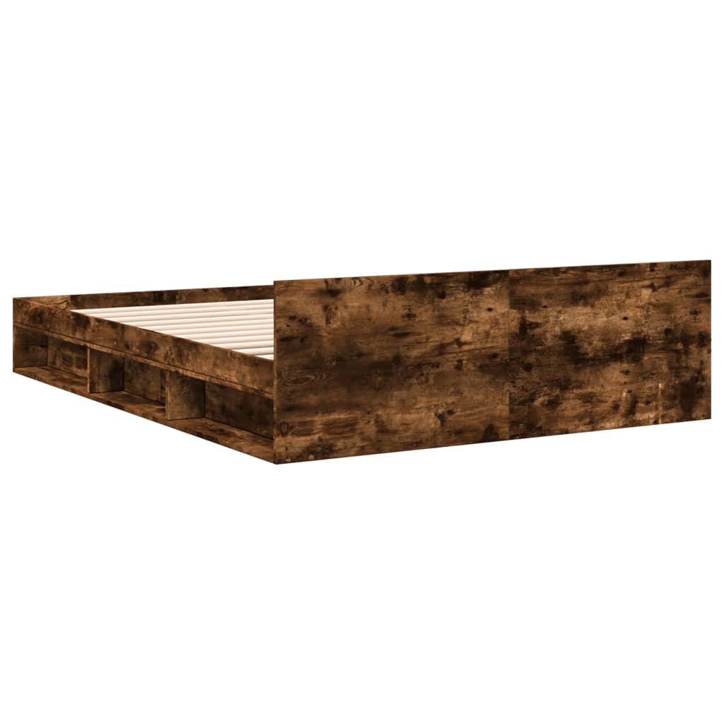 Modern Wooden Double Size 135cm Bed Frame Base With Open Storage & Drawers Wood