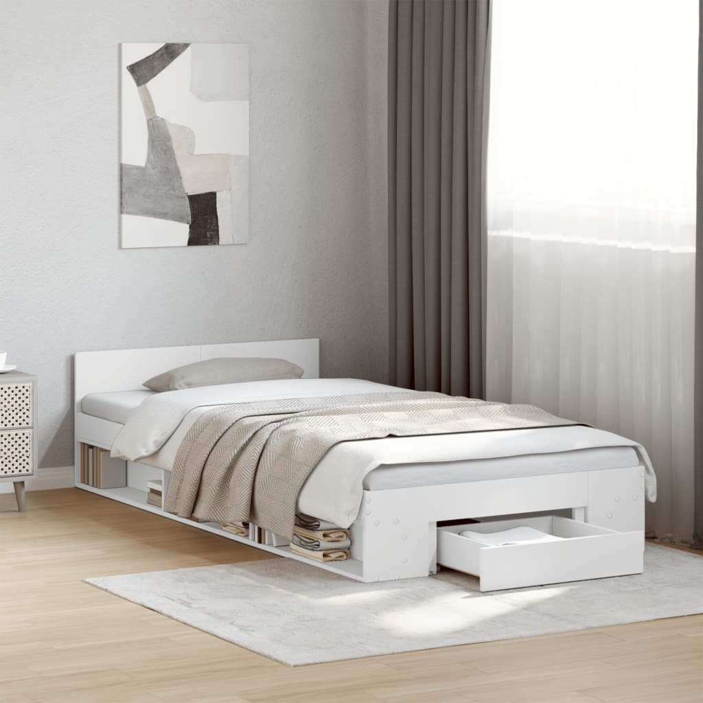 Modern Wooden Single Size 90cm Bed Frame Base With Under Storage Space & Drawer
