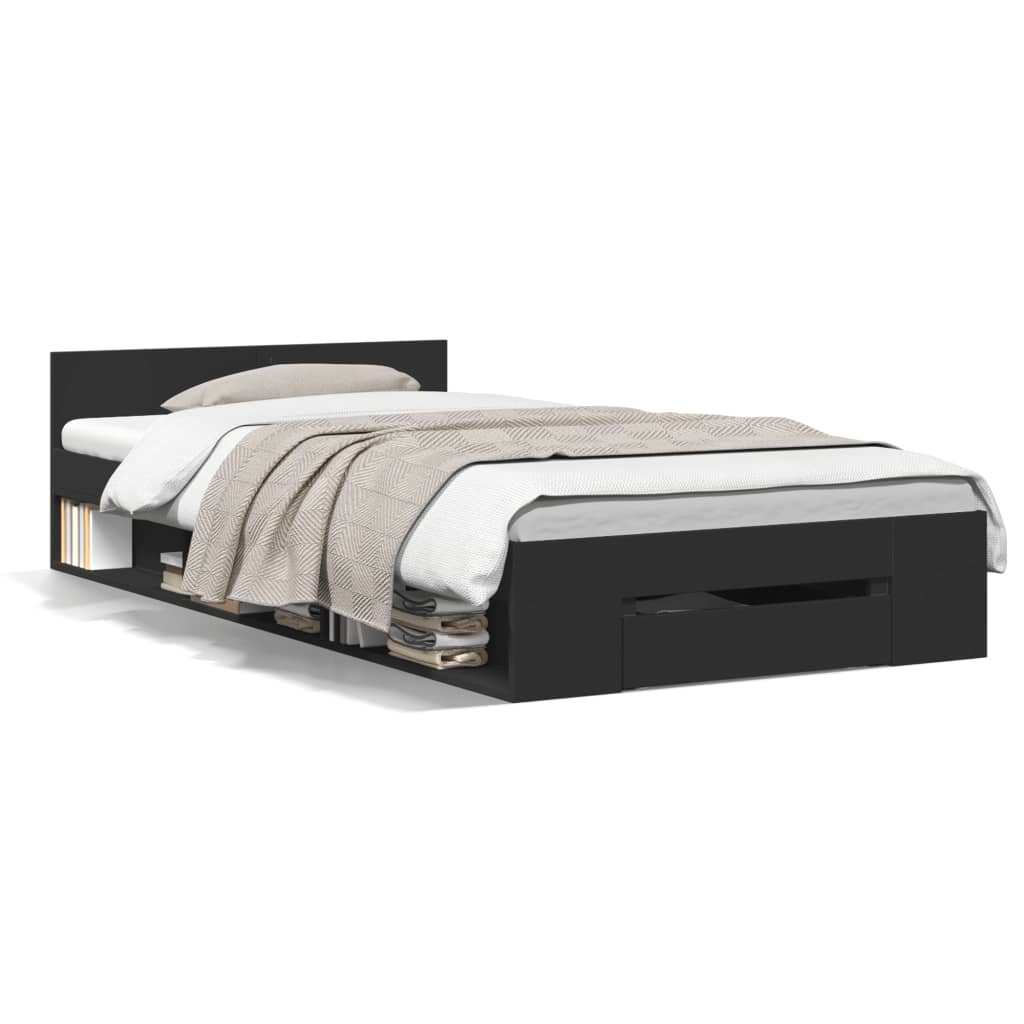 Modern Wooden Single Size 90cm Bed Frame Base With Under Storage Space & Drawer