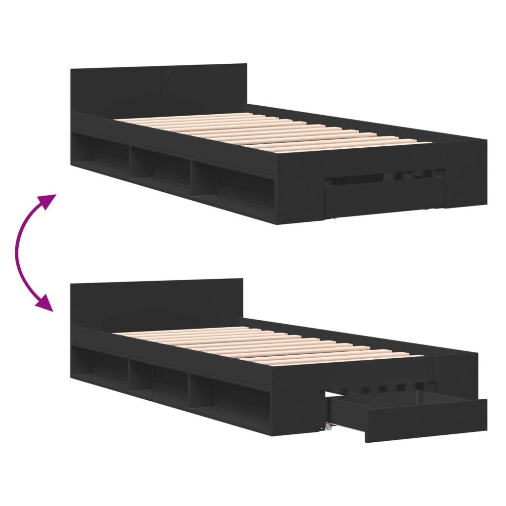 Modern Wooden Single Size 90cm Bed Frame Base With Under Storage Space & Drawer