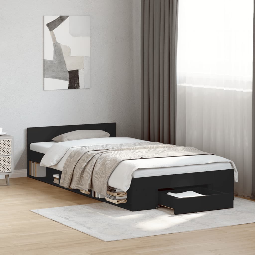 Modern Wooden Single Size 90cm Bed Frame Base With Under Storage Space & Drawer