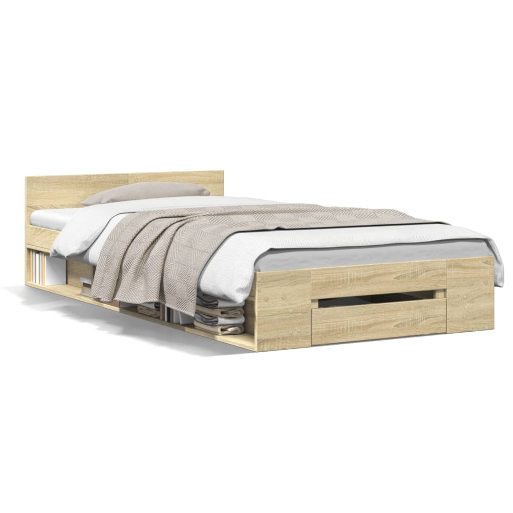 Modern Wooden Single Size 90cm Bed Frame Base With Under Storage Space & Drawer