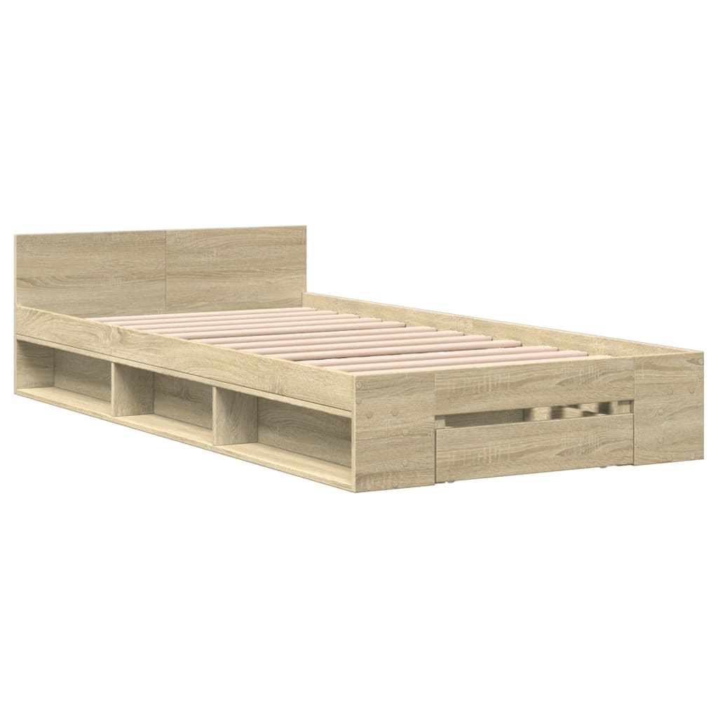 Modern Wooden Single Size 90cm Bed Frame Base With Under Storage Space & Drawer
